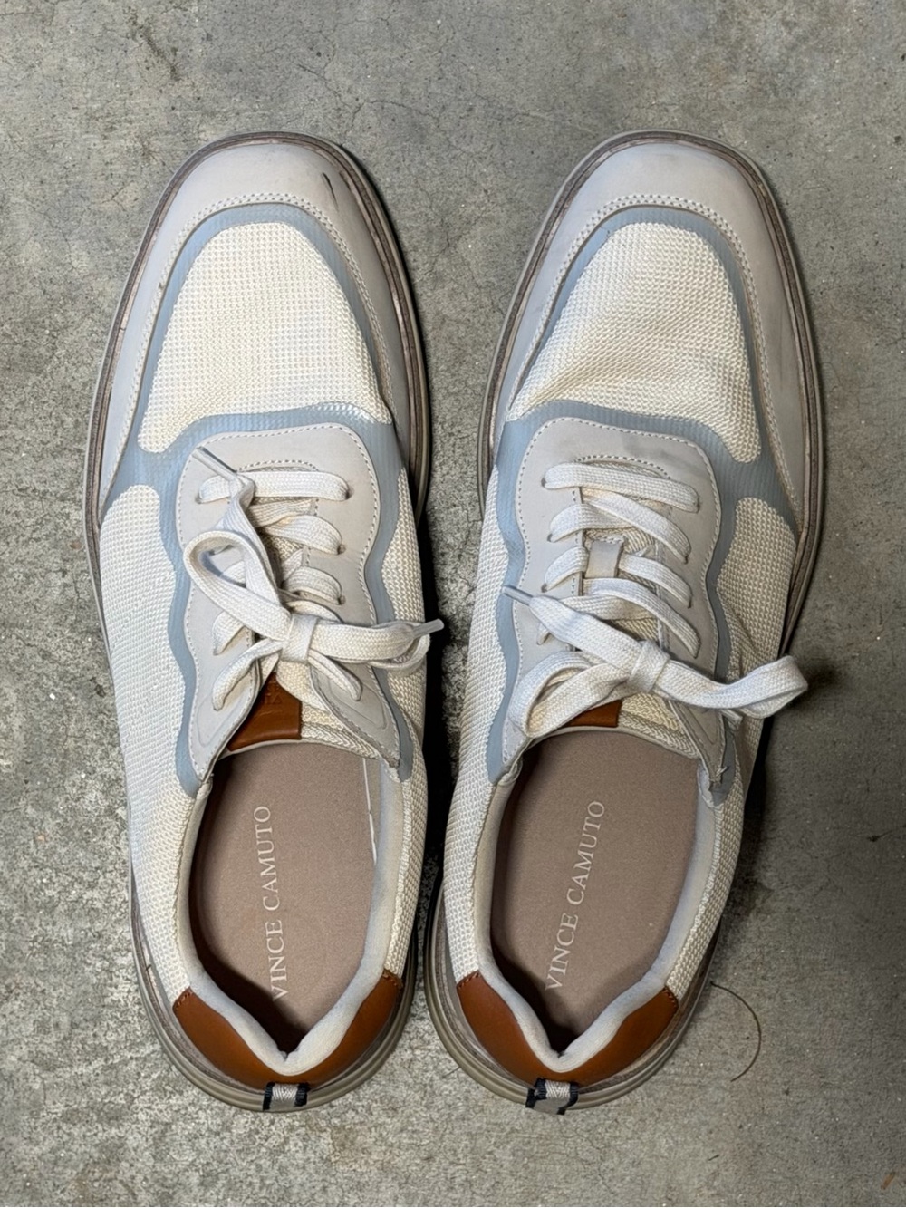 Vince Camuto Men's Cream, Gray & Brown Mesh Leather Sneakers